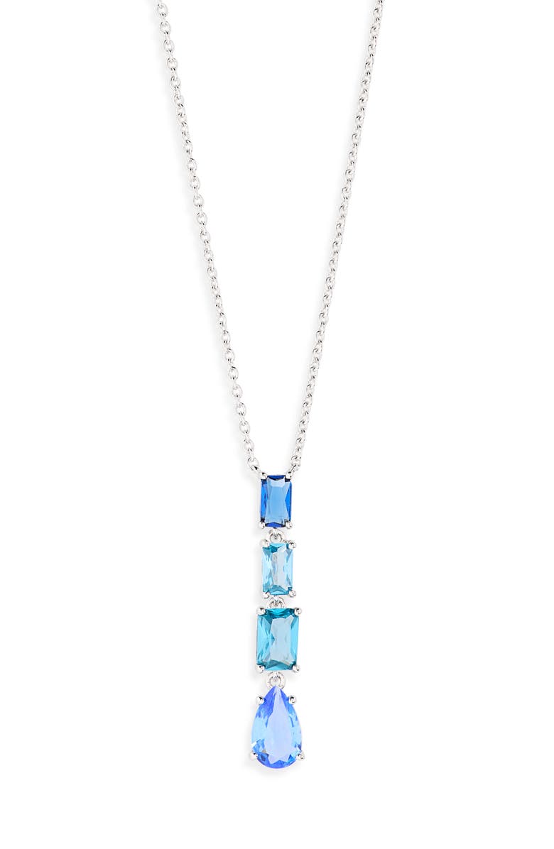 Nadri Spencer Blue Cubic Zirconia Y-Necklace, Main, color, Rhodium