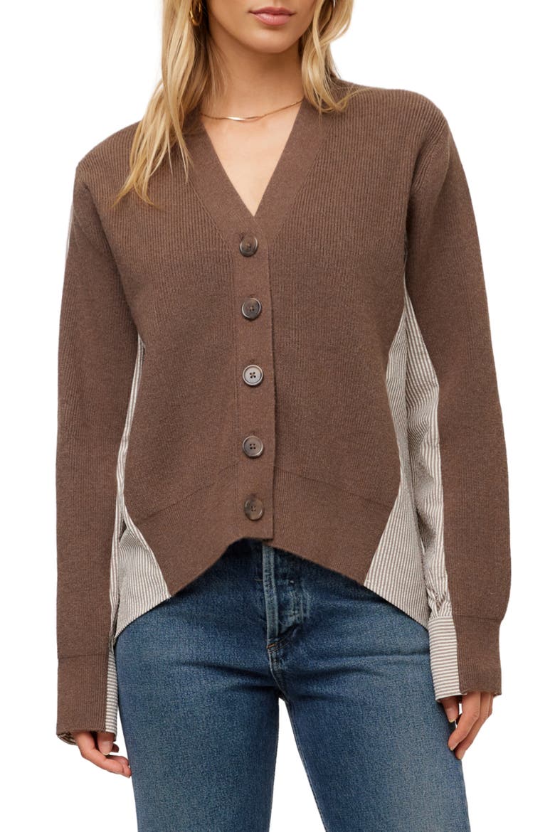 Celine Mixed Media Cardigan, Main, color, WOOD