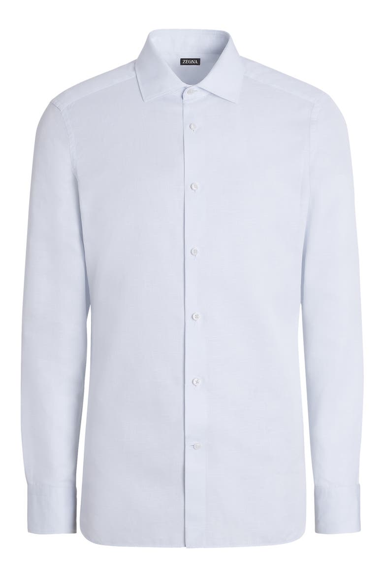 Garment Washed Cotton & Linen Button-Up Shirt, Alternate, color, BLUE