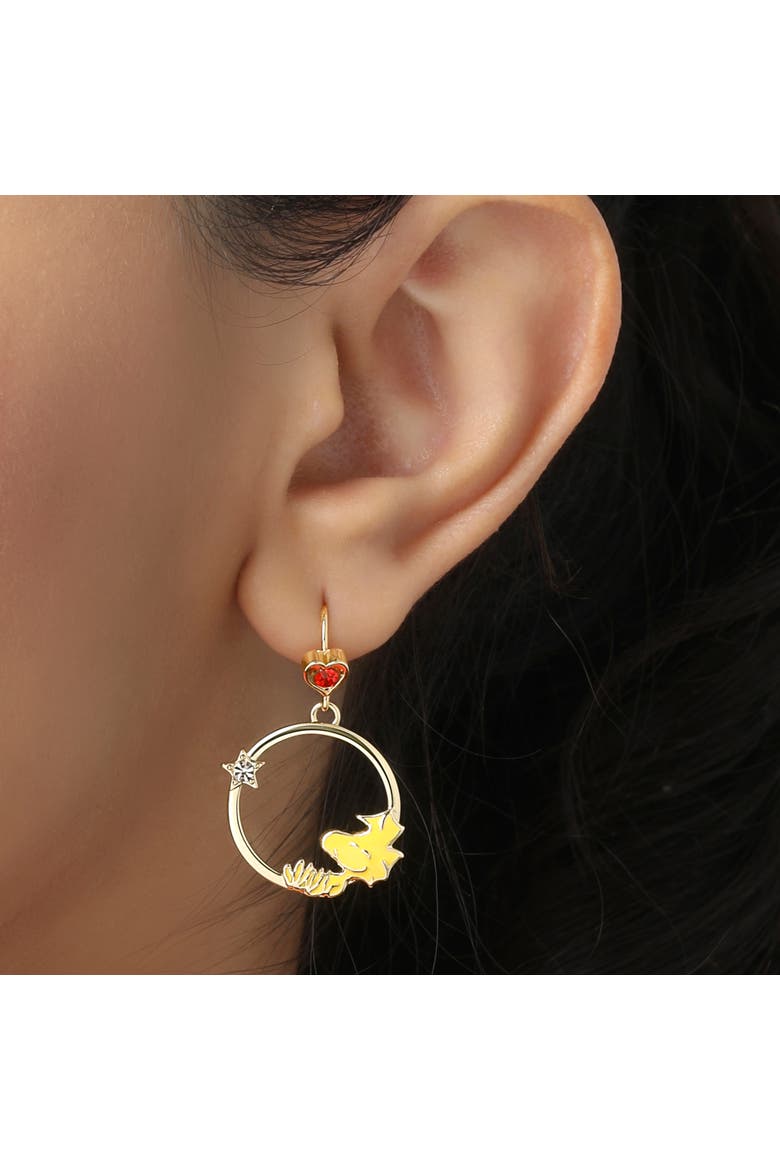 Woodstock and Snoopy Mismatch Dangle Hoop Earrings for Women, Alternate, color, Gold
