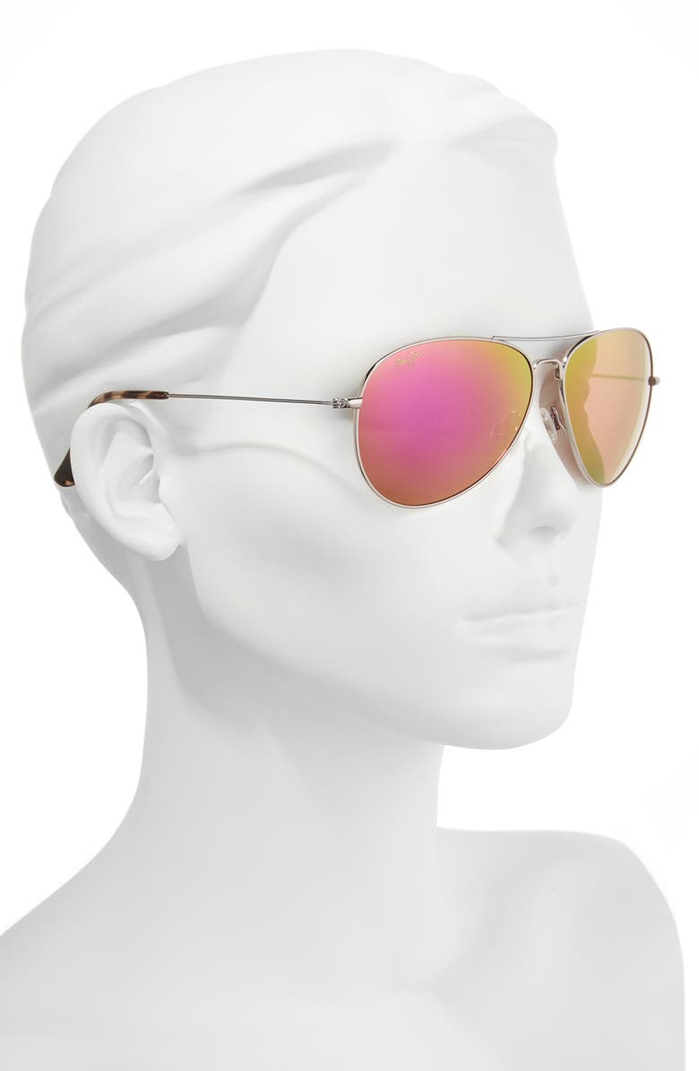 Maui Jim Mavericks 61mm Mirrored PolarizedPlus2<sup>®</sup> Aviator Sunglasses, Alternate, color, Rose Gold/ Maui Sunrise