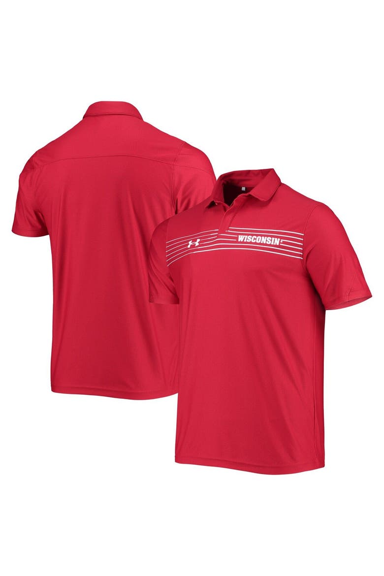 Men's Under Armour Red Wisconsin Badgers Sideline Chest Stripe Performance Polo, Alternate, color, Red