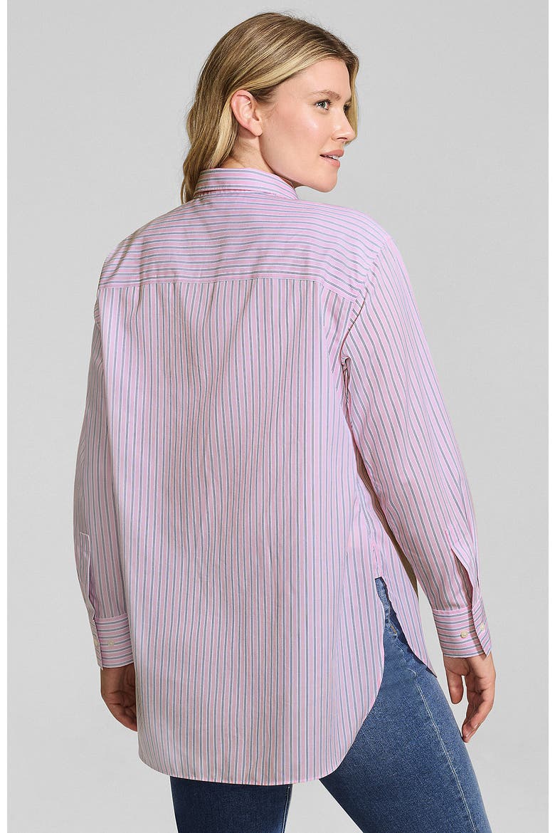 Petite Oversized No Iron Tunic with Statement Collar Shirt, Alternate, color, Light Rose Pink Awning Stripe
