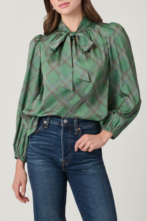 Dashed Plaid Satin Charmeuse Rye Top