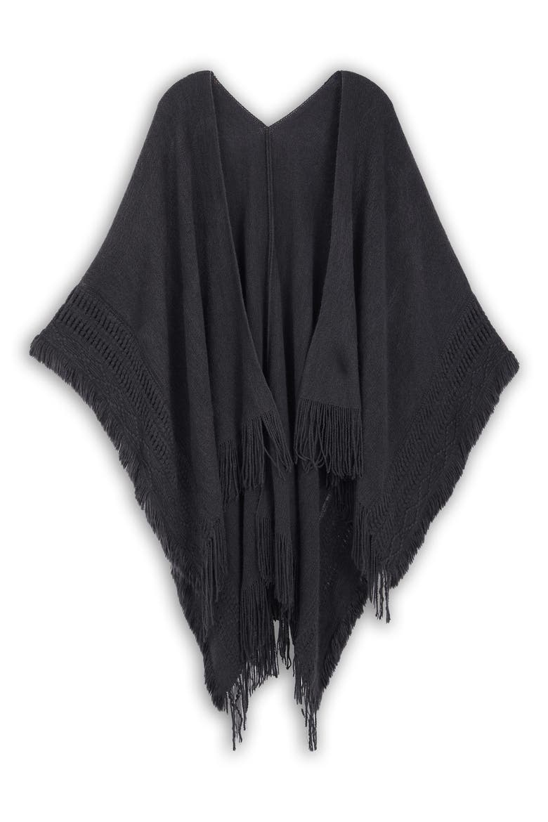 Tara Fringe Trim Open Front Ruana, Alternate, color, BLACK