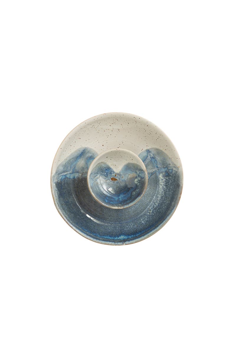 Storied Home Hand-Painted Stoneware Chip and Dip, Reactive Glaze, Cream Color and Blue, Main, color, Blue