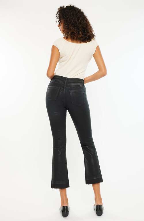Kancan Rosé High Rise Faux Leather Kick Flare Pants In Black