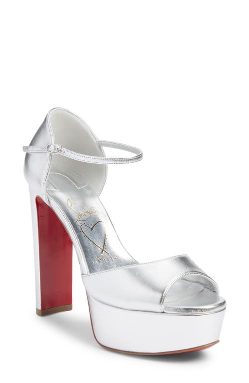 Christian Louboutin Sandaloo Metallic Peep Toe Platform Sandal In Silver