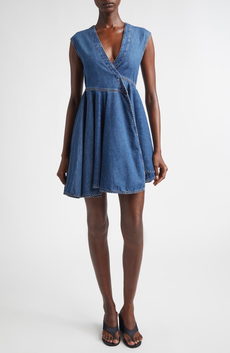 Alaïa Denim Wrap Dress, Main, color, Bleu Mineral