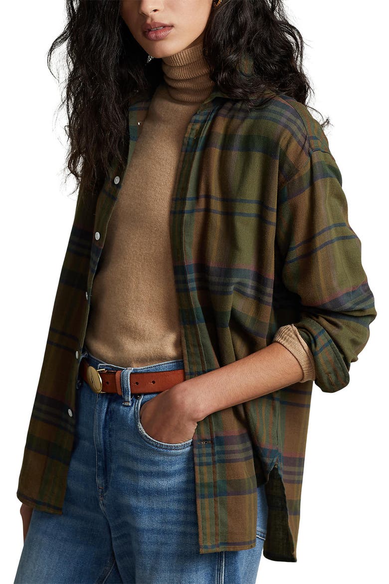 Plaid Oversize Shirt, Main, color, BROWN/ OLIVE MULTI PLAID