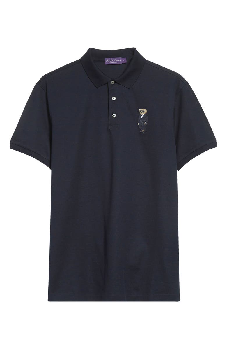 Ralph Lauren Purple Label Polo Bear Patch Cotton Piqué Knit Polo, Main, color, Classic Chairman Navy