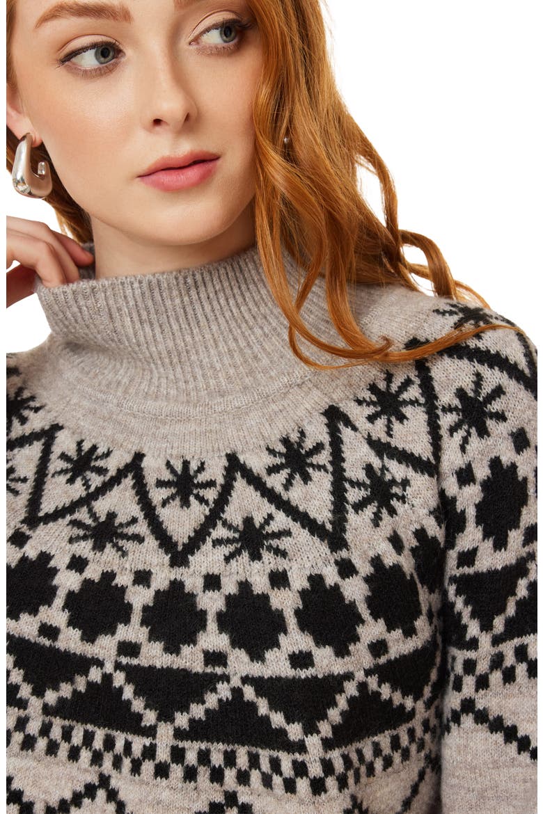 Fair Isle Mock Neck Sweater, Alternate, color, MED BROWN HT/ BLACK NIGHT
