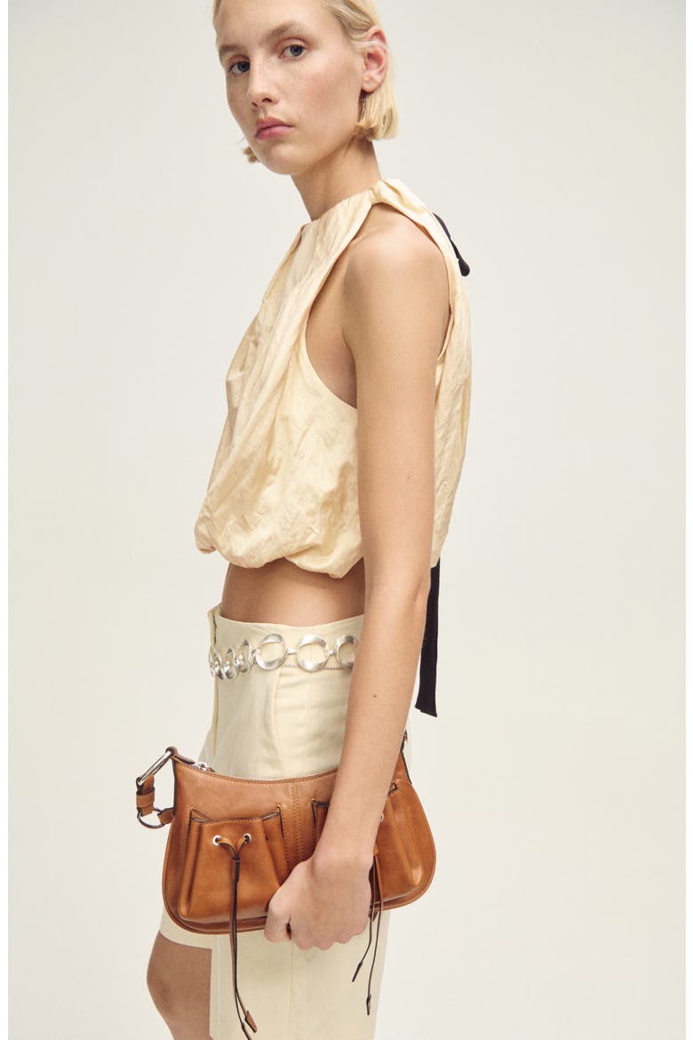 Sleeveless Ribbon Accent Metallic Bubble Hem Top, Alternate, color, ECRU