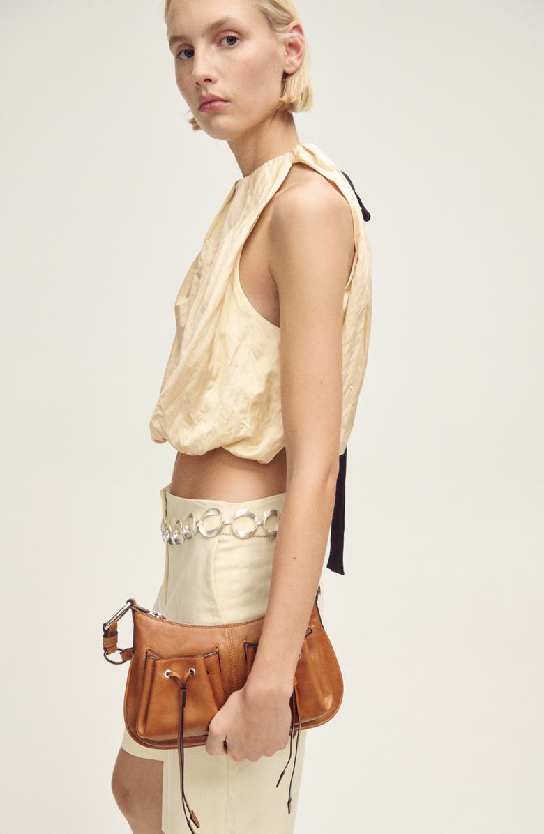 MANGO Sleeveless Ribbon Accent Metallic Bubble Hem Top, Alternate, color, 