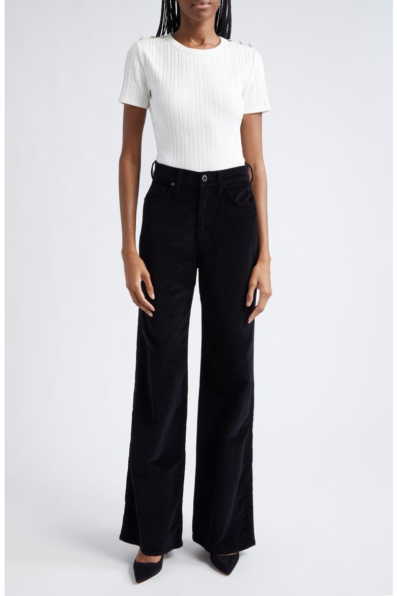 Draya Rhinestone Button Detail Rib Stretch Cotton Top, Alternate, color, WHITE