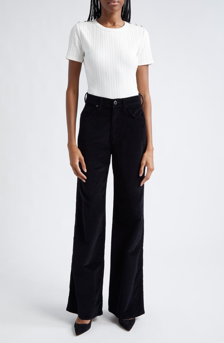 Veronica Beard Draya Rhinestone Button Detail Rib Stretch Cotton Top, Alternate, color, White