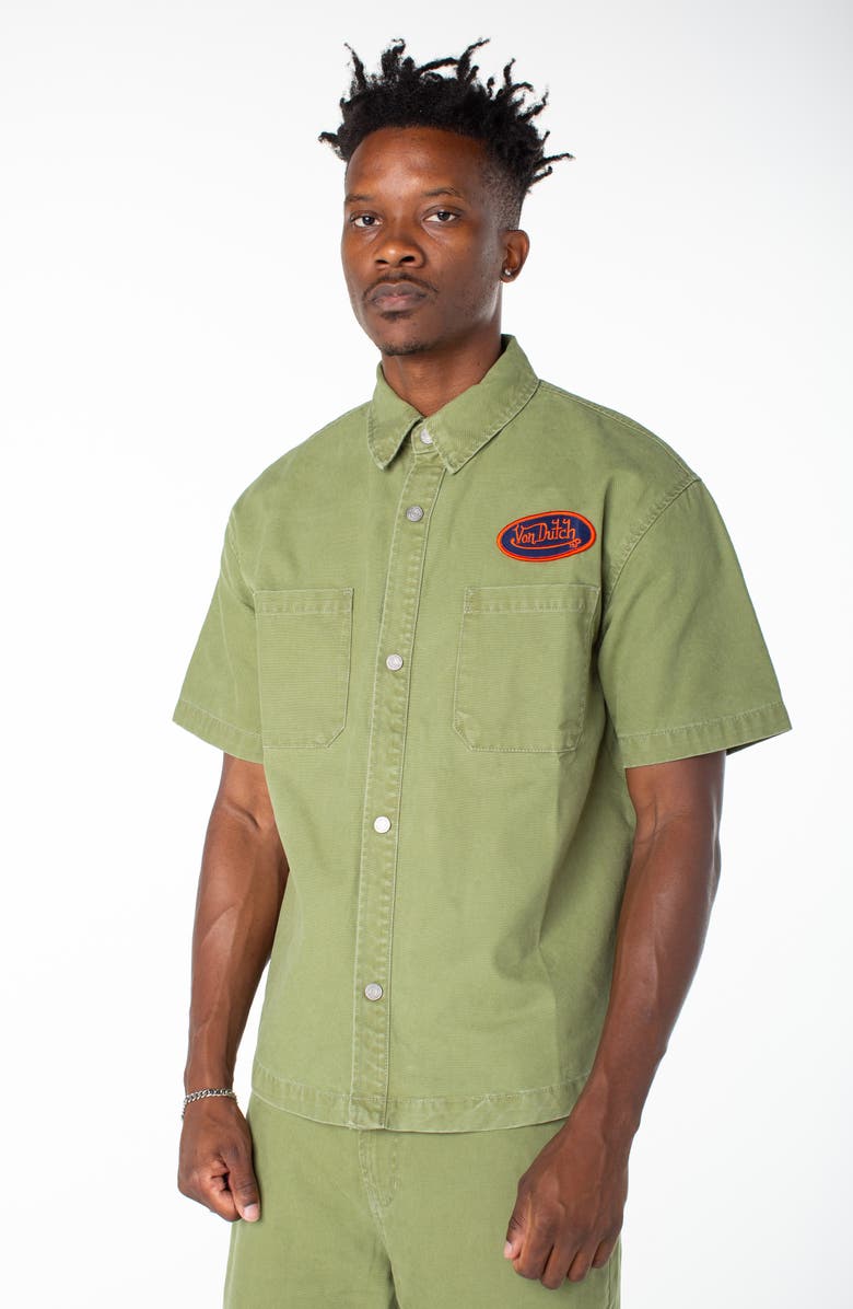 Von Dutch Short Sleeve Snap Front Hell  Shirt, Main, color, Sphagnum