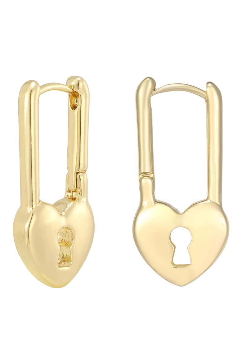 Heart Padlock Drop Earrings, Main, color, GOLD