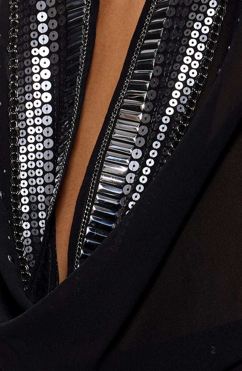 JADED LONDON Sequin Cowl Plunge Open Back Minidress, Alternate, color, Black