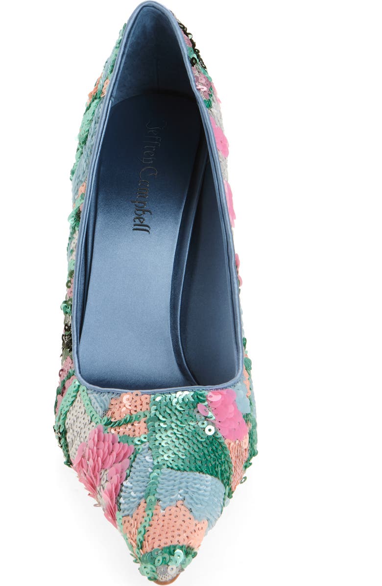 Jeffrey Campbell Good Sequin Pointed Toe Pump, Alternate, color, Teal Satin Combo