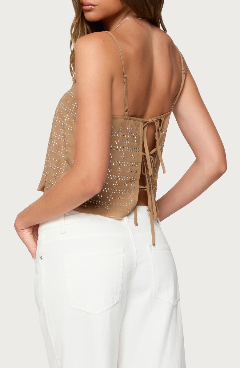 EDIKTED Sunna Studded Crop Top, Alternate, color, Brown