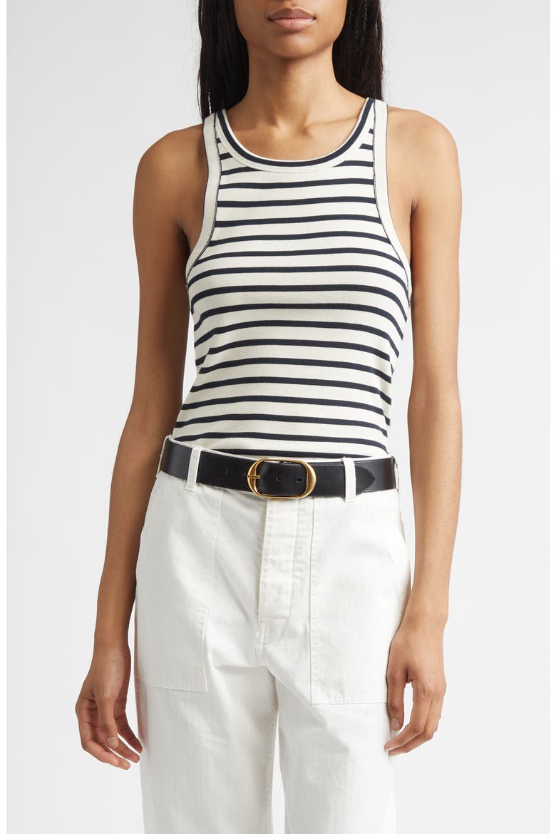 Jennifer Ribbed Tank, Main, color, ECRU/ BLACK STRIPE