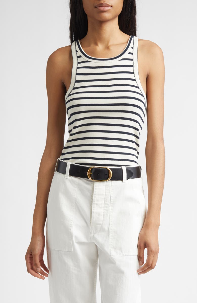 Nili Lotan Jennifer Ribbed Tank, Main, color, Ecru/ Black Stripe