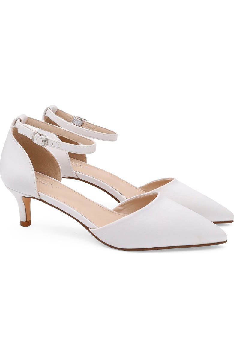 Kailee P Farah Satin pointed toe Kitten Low Heel Wedding Shoes, Alternate, color, White