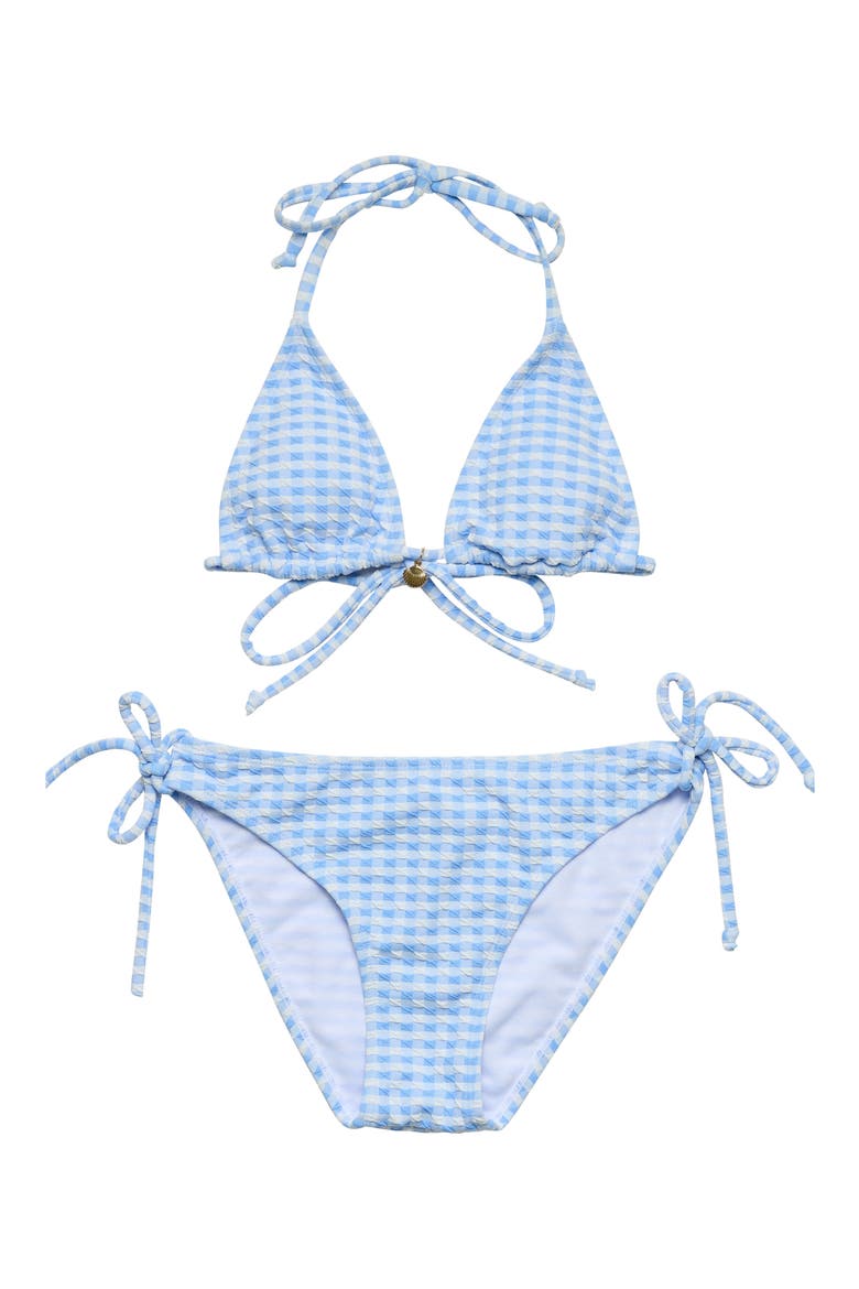 Kids' Seaside Gingham Triangle Two-Piece Swimsuit, Main, color, BLUE
