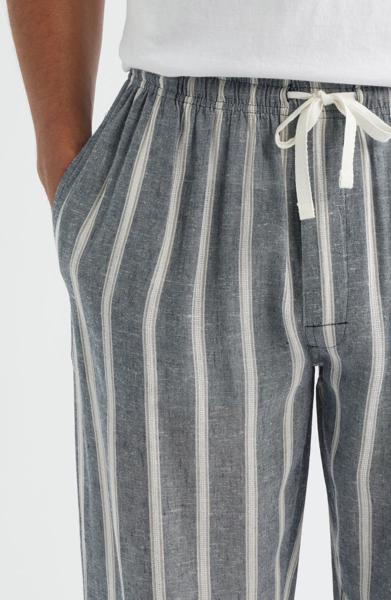 Majestic International Textured Retreat Woven Cotton Drawstring Pajama Pants, Alternate, color, Navy/ Beige