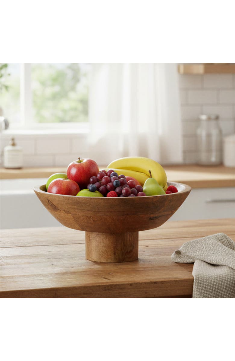 Storied Home Mango Wood Footed Bowl, Natural, Alternate, color, Natural