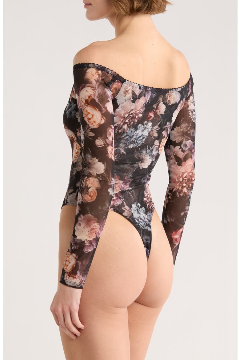 Peonie Off the Shoulder Bodysuit, Alternate, color, BLACK MULTI VINTAGE OIL FLOWER