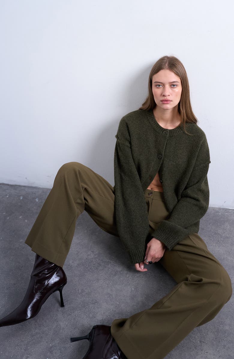 Topshop Exposed Seam Button Front Cardigan, Alternate, color, Dark Khaki