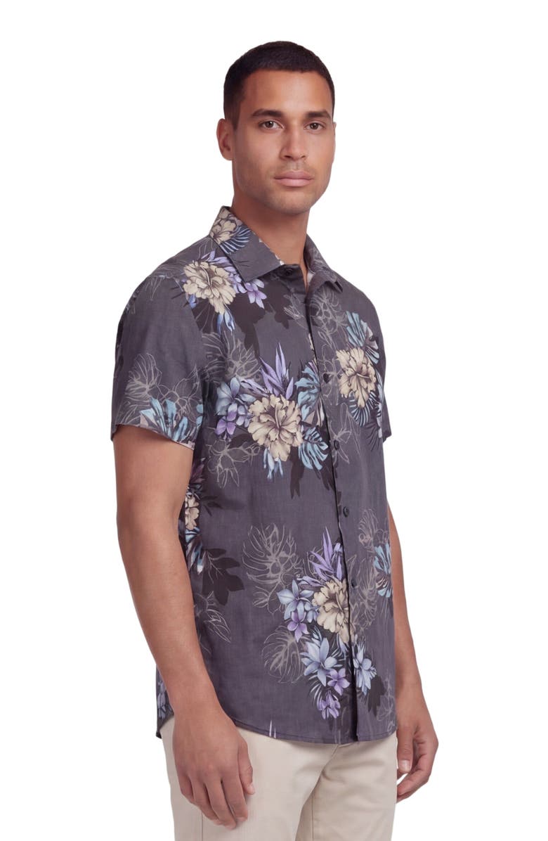 Lords of Harlech Exotic Floral Mens Linen Printed Shirt, Alternate, color, Exotic Floral Black