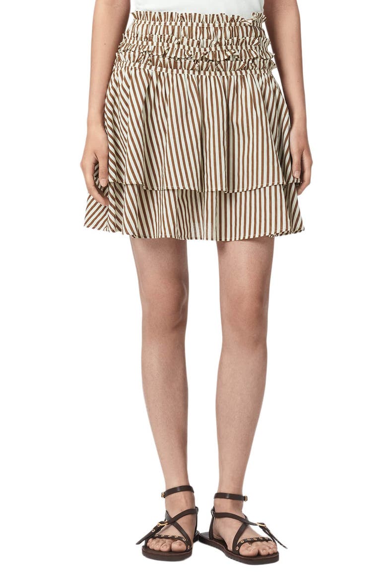 Kali Stripe Miniskirt, Main, color, PENNY BROWN/ WHITE