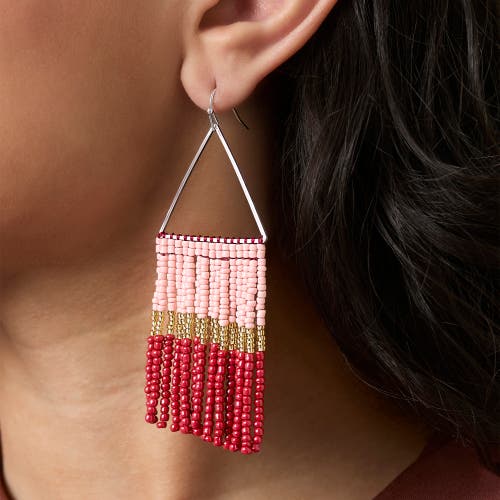 Jessica Simpson Pink And Red Ombre Beaded Fringe Earrings In Pink