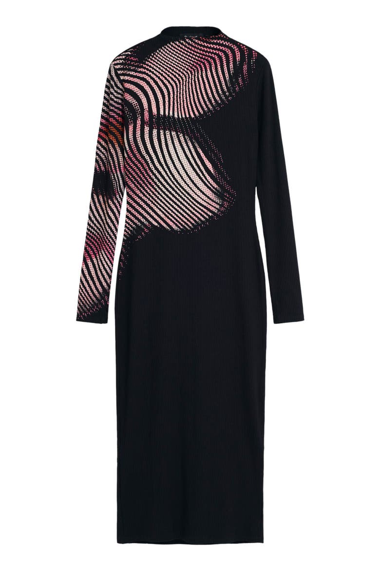 Funnel Neck Long Sleeve Rib Dress, Alternate, color, BLACK