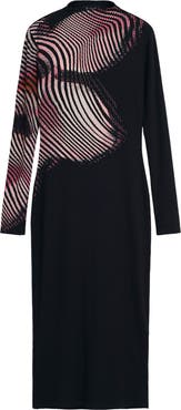 Desigual Funnel Neck Long Sleeve Rib Dress
