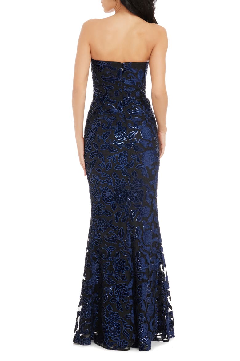 Fernanda Floral Sequin Strapless Evening Gown, Alternate, color, NAVY-BLACK