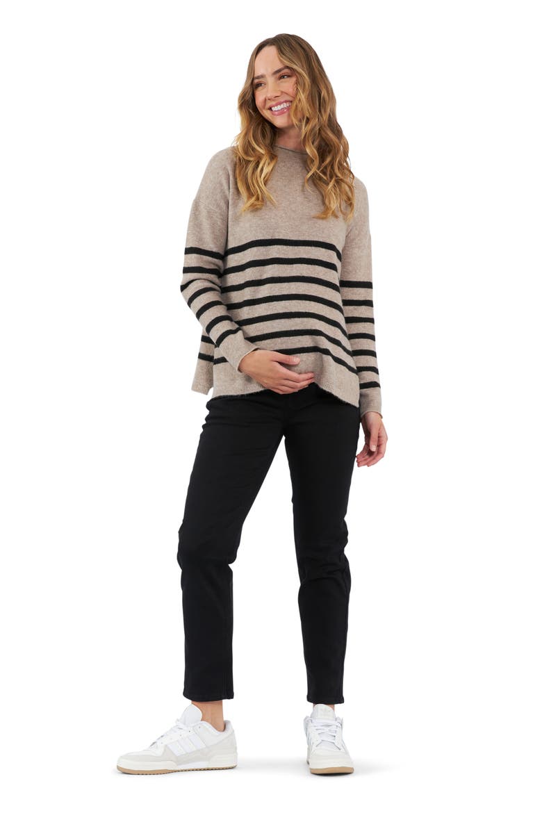 Gerrie Stripe Maternity/Nursing Sweater, Alternate, color, MOCHA / BLACK