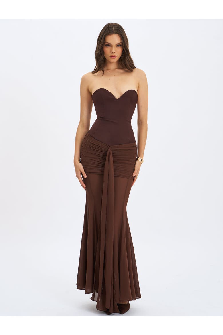 Giovana Sweetheart Draped Mesh Mermaid Maxi Dress, Alternate, color, Espresso