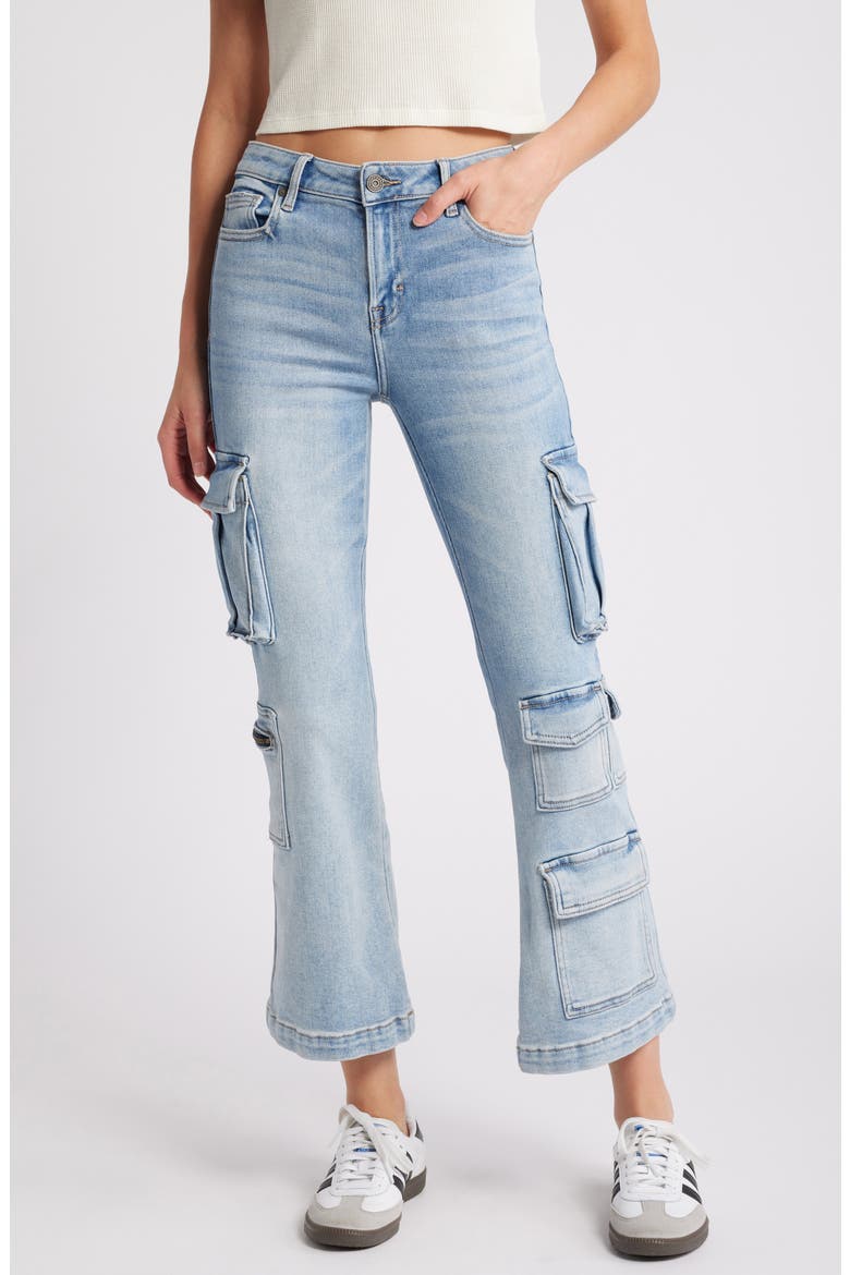 Crop Flare Cargo Jeans, Main, color, MEDIUM WASH