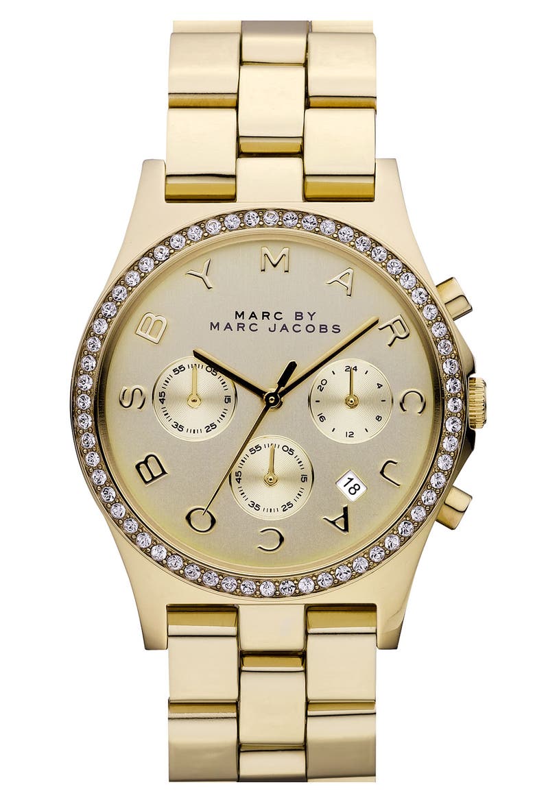 'Henry' Chronograph & Crystal Topring Watch, 40mm, Main, color, GOLD