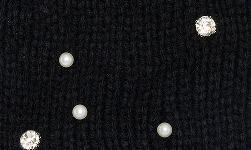 Nanette Lepore Scattered Embellished Faux Fur Pompom Beanie In Black