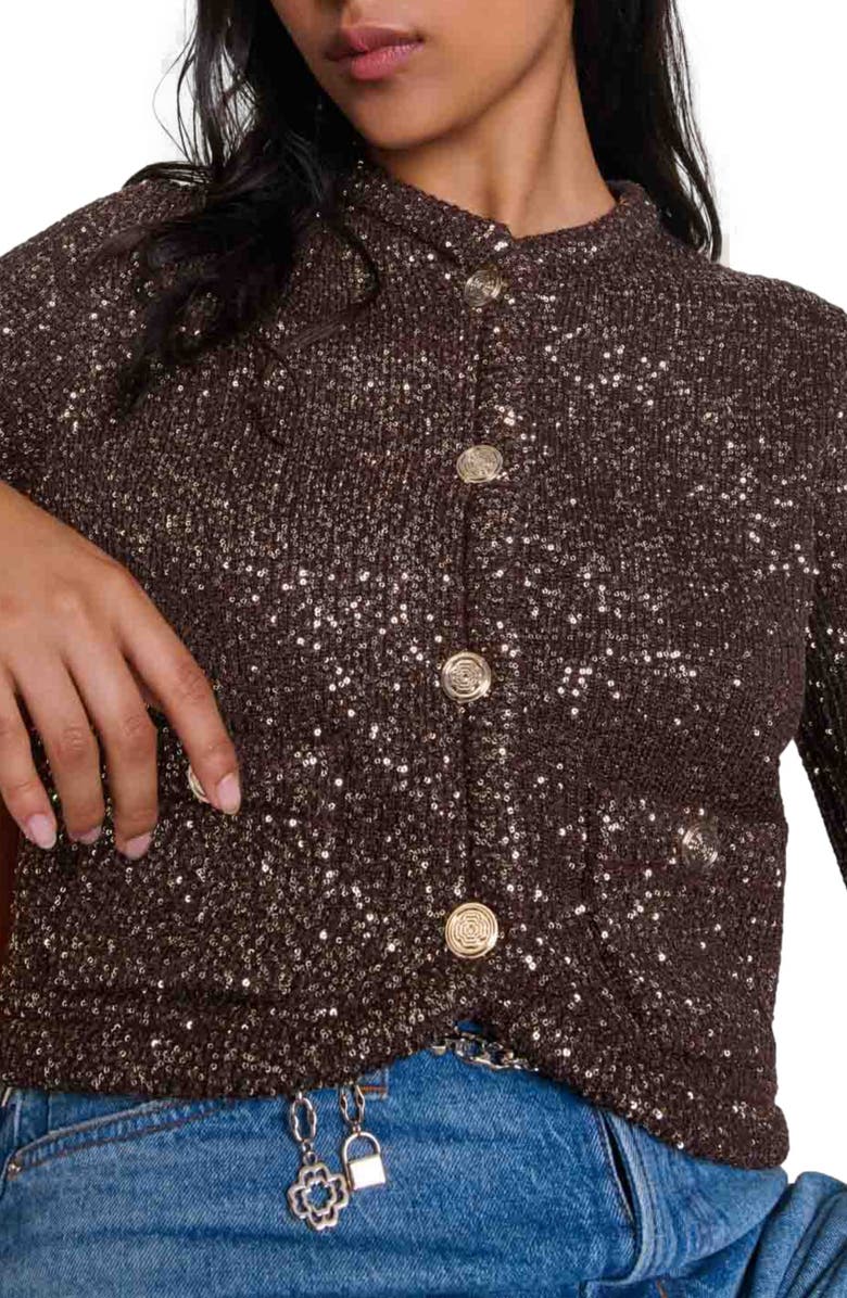 maje Sequinned cardigan, Alternate, color, 