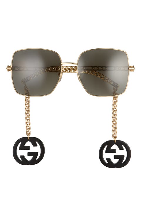 61mm Square Sunglasses with Removable Logo Charms