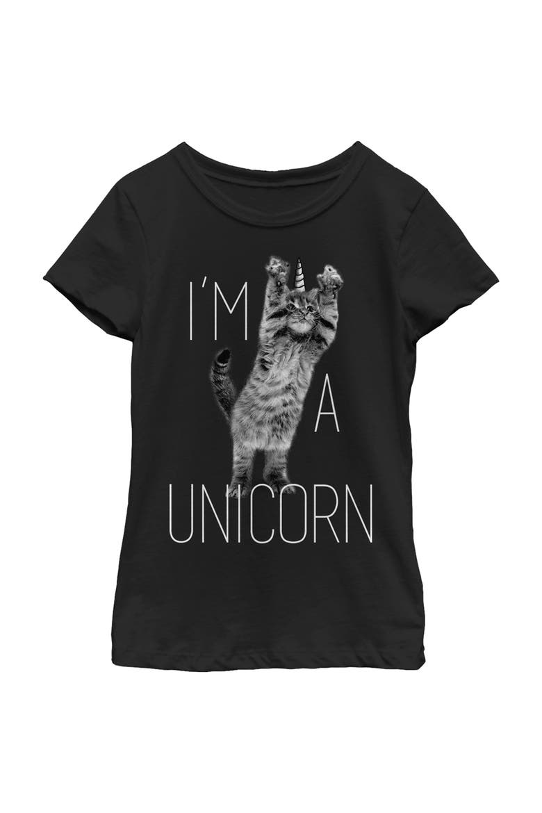 Girls' I'm a Unicorn Cat Graphic Short Sleeve T-Shirt, Main, color, Black