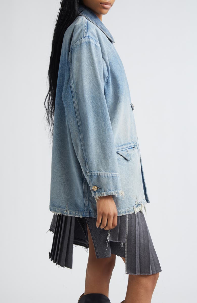 KURO Distressed Denim Half Coat, Alternate, color, Light Indigo