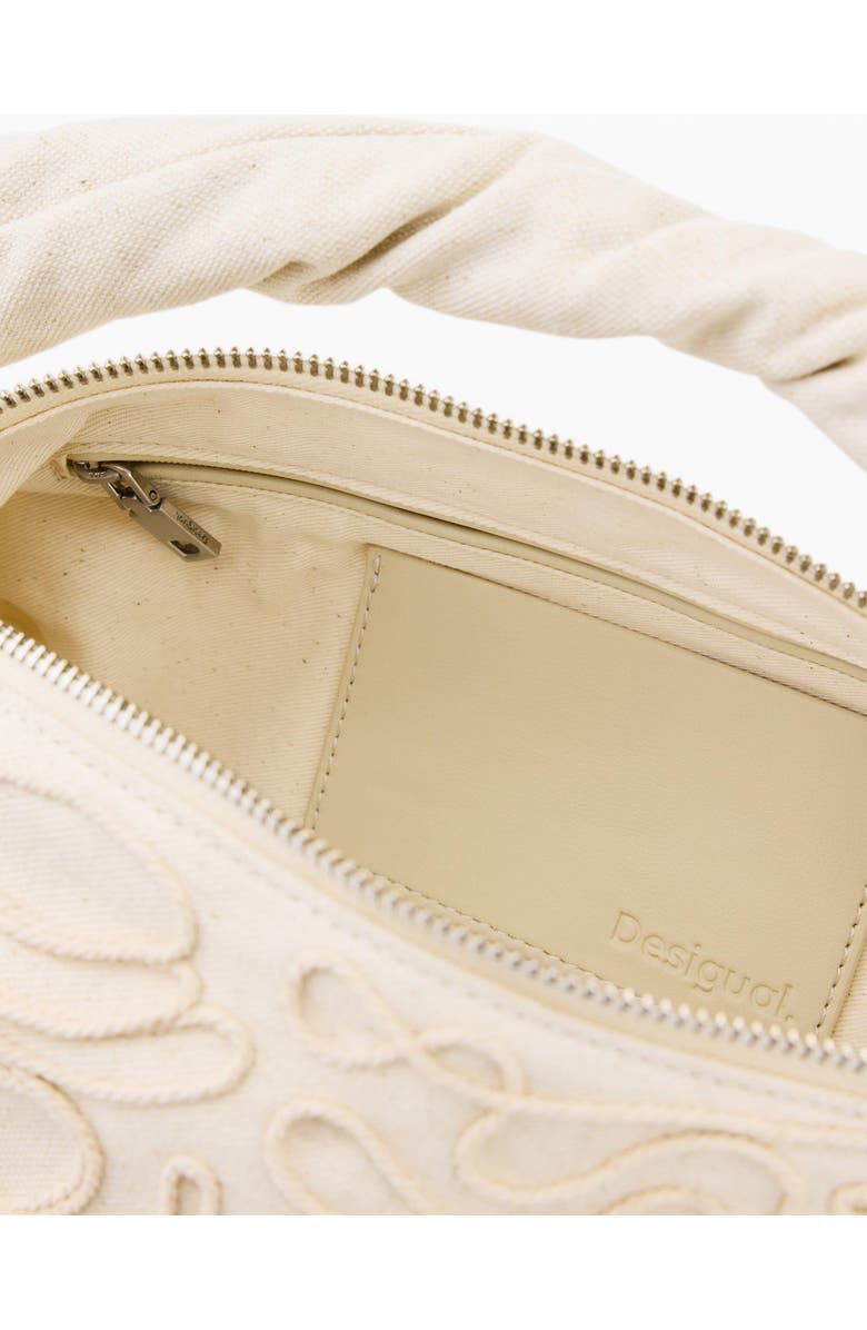 Desigual Raffia & Canvas Shoulder Bag, Alternate, color, White