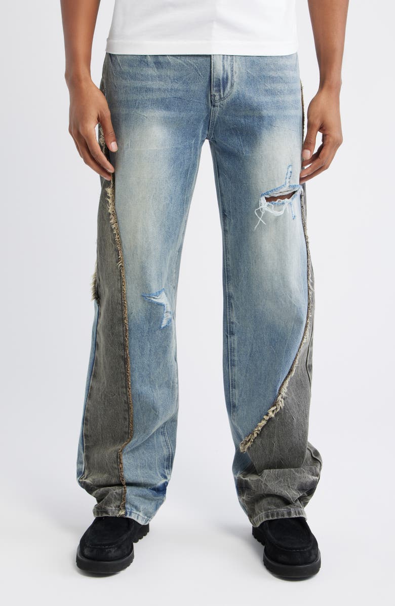 RtA Tucker Slim Fit Distressed Jeans, Main, color, Ash Blue Split